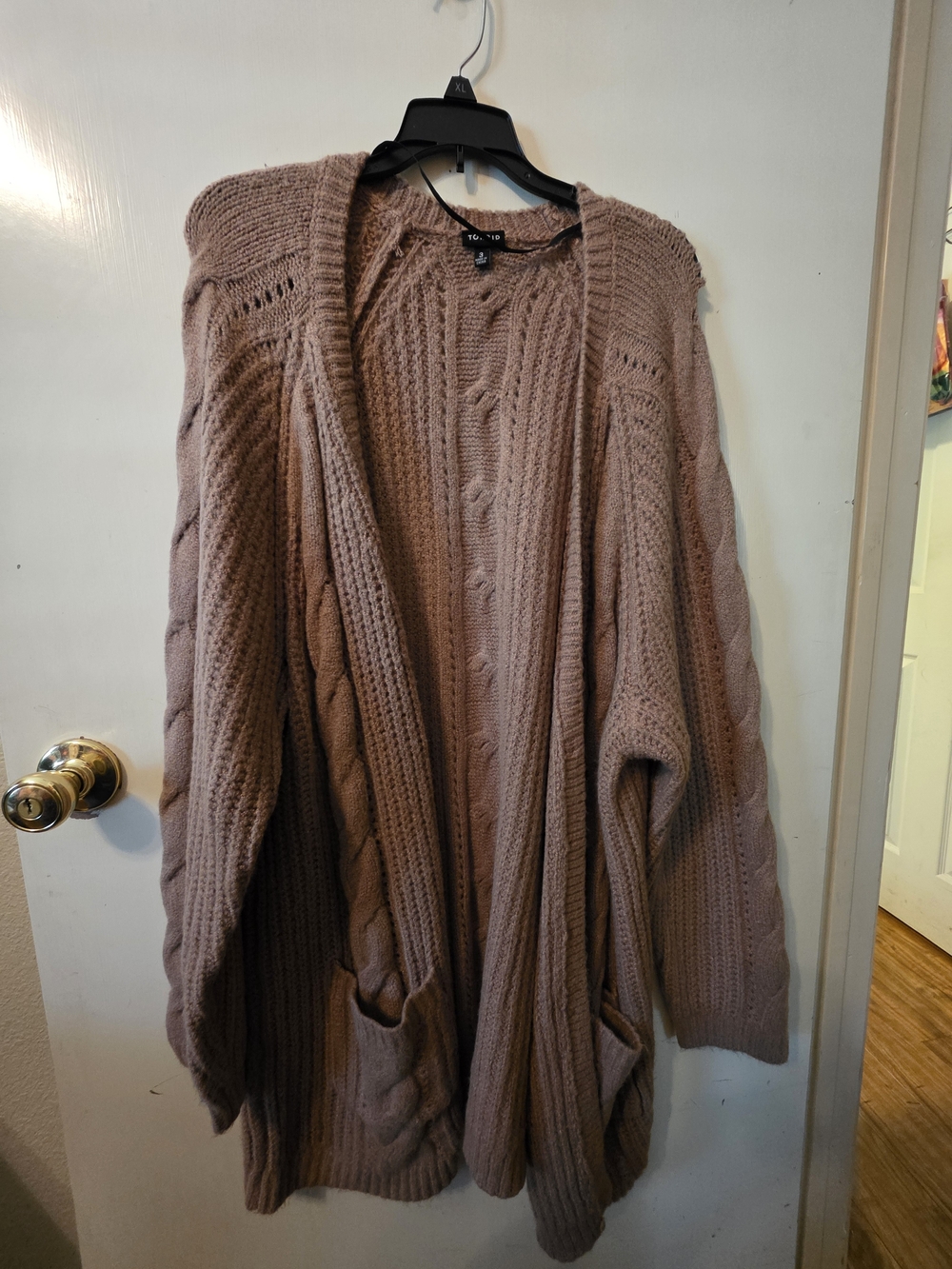 torrid Dusty Taupe Cable Knit Open-Front Cardigan